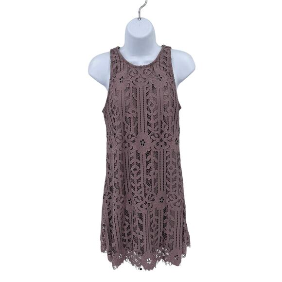 Speechless Purple Lace Mini Shift Dress Juniors S Keyhole Back Lined Scallop Hem - Picture 3 of 9